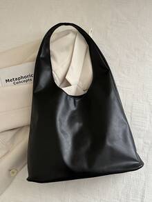 Women's Solid Color PU Leather Fashion Large Capacity Shoulder Bag For Daily Use - Black - View 6