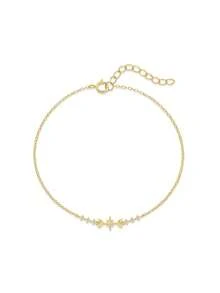 1pc 925 Sterling Silver Classic Fashion Asymmetric Element Stars And Moon Cubic Zirconia Connected Bracelet Suitable Women For Women Daily Party Anniversary Wear - Gold - View 5