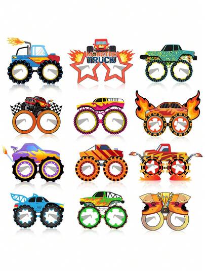 12pcs Monster Truck Paper Cups, Monster Truck Party Supplies, Birthday Party Decorations And Gifts, Photo Props - Monster Truck Party Decorative Paper Cups, Monster Truck Photo Props, Car Themed Paper Cups, Suitable For Baby Shower, Birthday Party Supplies And Gifts