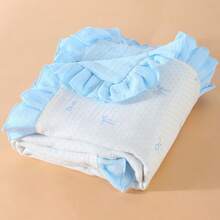 1pc Printed Double-Layer Crinkle Blanket, Newborn Baby Ruffled Edge Swaddle Wrap Quilt - Multicolor - View 12