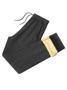 Quần dài nam lót nhiệt màu trơn có dây rút, dành cho mùa thu đông - Màu xám đen - Xem 2