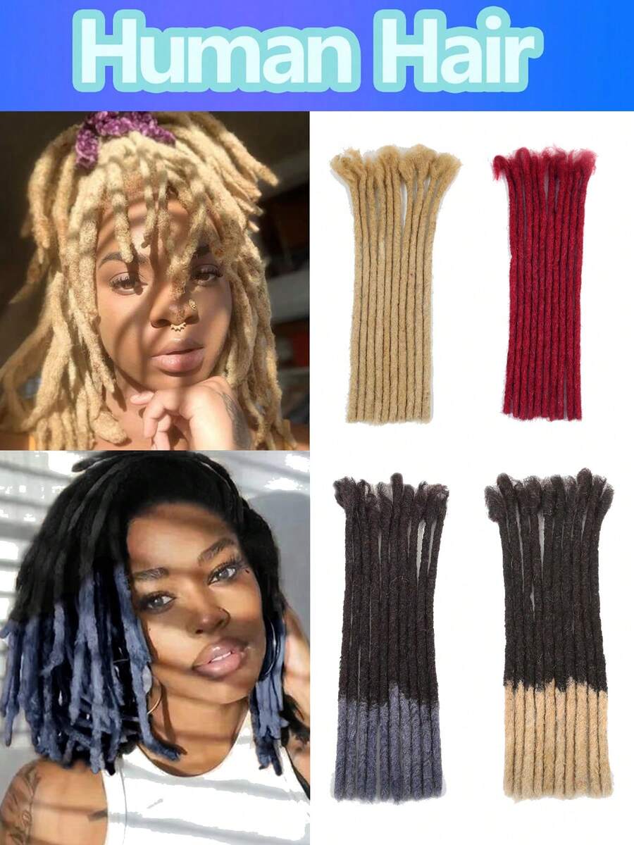 0.6cm Width 10 Strands Human Hair Loc Extensions 2~3 Packs A Full Head Dreadlock Extensions Fully Handmade For Men Women Kids Real Unprocessed Human Hair Natural Black Ombre Bleach Blonde 613 Natural Black Mix With Bluish Grey And Red Dreadlock - Multicolor - View 1