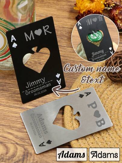 Personalized Playing Cards Bottle Opener, Custom Name Bottle Opener Keychain, Customized Beer Bottle Opener, Customizable Couple Engagement Gift, Wedding Gifts, Christmas Gifts, Anniversaries, Christmas, Silvery/Black, Christmas, Creative Home Tool, Valentine'S Day, Boyfriend, Girlfriend, Family, Friends