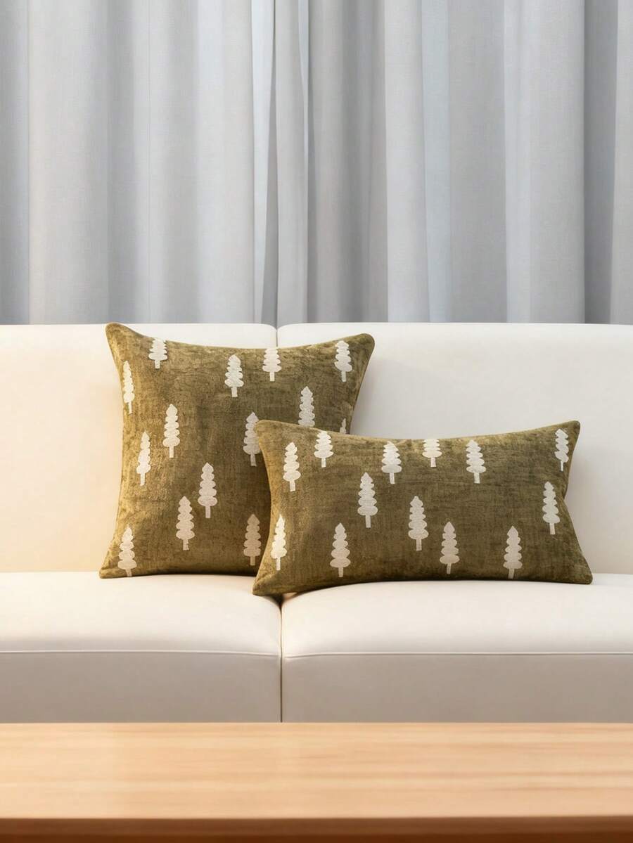 1 pieza Funda de cojín decorativa navideña, funda de cojín suave y cómoda con patrón bordado de árbol de Navidad blanco, 17.7*17.7 pulgadas (45*45cm)/11.81*19.68 pulgadas (30*50cm), adecuada para sofá, sala de estar, dormitorio, coche, oficina, hotel, regalo de Navidad perfecto para familiares y amigos - Árbol de Navidad blanco - Ver 1