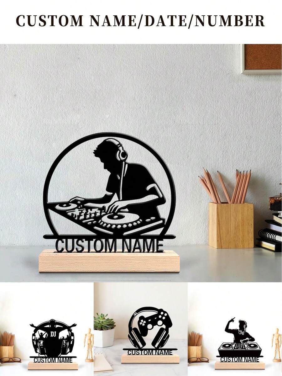 1pc New Design Personalized Custom Metal DJ & Gamer Art With Wooden Base Tabletop Decoration, Perfect For Meditation Spaces, Office, Asian Themes Christmas Decorations The Perfect Gift For Brothers, Fathers, Friends And Professional Gamers Who Love Gamer And,Christmas Gift Supplies