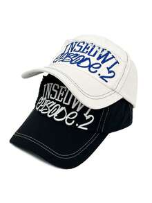 1 pieza Gorra de béisbol unisex con bordado de letra grande y desgastada, ala ancha, versátil, adecuada para primavera, otoño e invierno - A - Ver 2