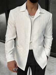 WAIT HIM Chaqueta casual con botones delanteros de unicolor para hombres - Blanco - Ver 9