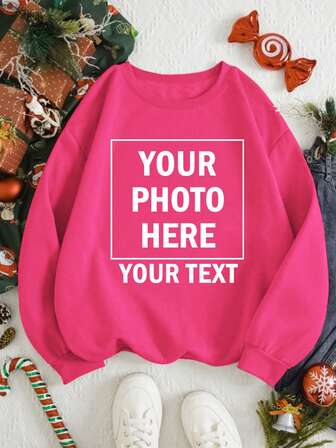 Sudadera de forro polar personalizada para mujer - Personalización navideña, agrega fotos y texto, personalización original, sudadera navideña personalizada, Navidad personalizada, parte superior navideña personalizada y única, sudadera personalizada de otoño/invierno, diseño de sudadera estampada personalizada, adecuada como regalo para novia, familia o para ti mismo, también adecuada para aniversarios, cumpleaños, fiestas, etc. Sudadera personalizada, parte superior con patrón personalizado, sudadera para mujer