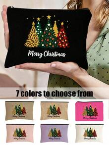 Christmas Tree Print Cosmetic Travel Bag - Stylish Spooky Cute Makeup Organizer For Holiday Travel | Reusable Polyester Makeup Pouch For Cosmetics, Lipstick, Phone Accessories | Lightweight Zipper Closure Bag - Perfect Christmas Gift, Bridal Shower, Wedding Accessory, Toiletry Bag, Travel Essentials | Festive Daily Use Cosmetic Case, - Multicolor - View 1