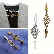1Pc/2/4/6Pcs Fashion Sweater Clip Geometric Hollow Cardigan Clip Fashion Clothing Decoration Brooch Vintage Alloy Sweater Clip Silk Scarf Cardigan Button Shirt Collar Pin Anti-Slip Buckle Pin Keep Your Cardigan Collar With Fashion Accessories - Multicolor - View 3