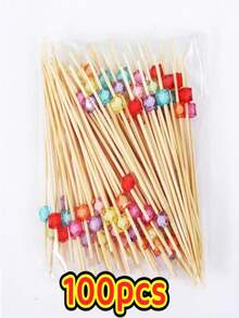 100pcs Disposable Artistic Bamboo Skewers, Cute Heart Cake Picks, Bamboo Fruit Picks, Bamboo Toothpicks