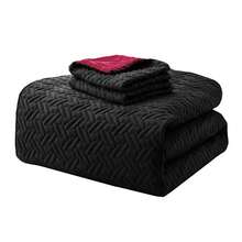 Elegant Comfort 3pcs Majestic Quilt Set Bedspreads, Ultra-Soft Comfortable Bedspread With 2 Pillow Shams Bedding, Machine Washable, Quilted Reversible Bedspread Coverlet Set, Full/Queen, King/California King And Twin/Twin XL Size Bed For All Seasons, Christmas Decorations Gifts, Cozy Winter Styles, Holiday Décor - 黑色/酒紅色 - 查看 6