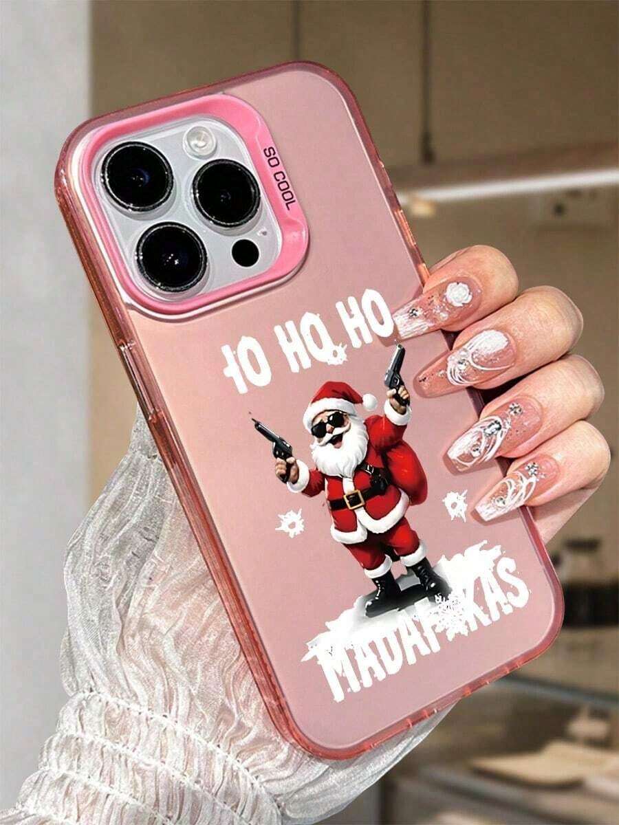 Funda navideña para phone 17 Pro Max con estampado de Papá Noel. Compatible con las series 17, 16, 15, 14, 13, 12 y 11. Diseño divertido y protector para adolescentes y mujeres. Parte trasera de TPU suave con motivos navideños. - Rosa - Ver 1