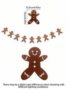 1 pieza Bandera decorativa con diseño de hombre de jengibre navideño, corona, decoración de árbol de Navidad, decoración de escena de fiesta, chimenea, ventana, pared, Año Nuevo, habitación, decoración del hogar, decoración de jardín al aire libre, decoración de ambiente festivo