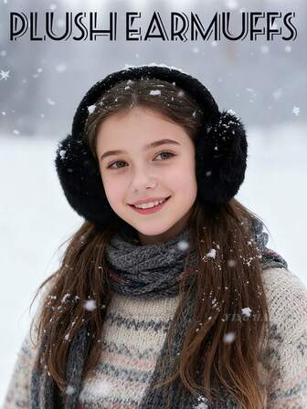 1个男女通用青少年纯色毛绒耳罩 - 可折叠收纳，简约可爱设计，厚实保暖，适合秋冬季日常佩戴、户外活动、滑雪、派对礼物