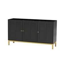Stylish, Elegant 3-Door Sideboard With Marble Tabletop For Kitchen, Living Room, And Dining Room (Black) - 黑色 - 查看 7