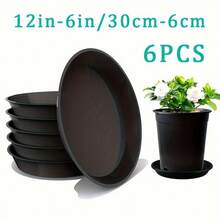 6 đĩa nhựa đen đựng cây, khay trồng cây tròn chịu lực 6-12in/16-30cm, đĩa đựng hoa trong nhà, bát tắm chim, phụ kiện cây trồng trong chậu - màu đen - Xem 1