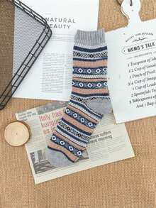 5双加厚复古格子中筒袜，羊毛混纺，男士，秋冬款