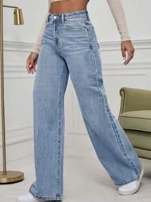 Women's Mid-Rise Solid Color Non-Stretch Jeans - An Elegant And Sexy Choice For Casual Wear And Lounging