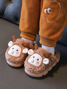 New Winter Cute Children's Cartoon Little Sheep Plush Slippers For Boys, Girls And Babies - Coffee Brown - View 2