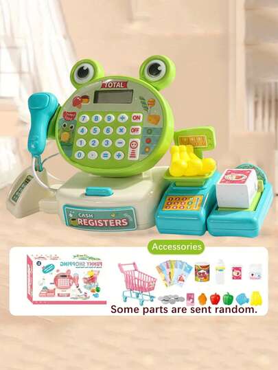 Children's Pretend Play Supermarket Cash Register Toy, Cartoon Rabbit Cashier Counter Model Playset
