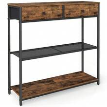 VASAGLE Mesa de Entrada Estrecha, con 2 Cajones de Tela, Mesa de Consola de 3 Niveles, 24 x 76 x 80 cm, para Entrada, Sala de Estar, Marrón Rústico y Negro Tinta - Marrón - Ver 8