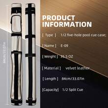 Billiards Club Tube Velvet Leather Pool Cue Case 5-Hole With Soft Plush Lining & Side Pocket - Black and White - View 2