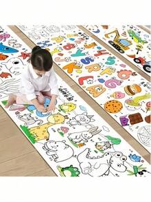 300cm Graffiti Painting Roll With Assorted Themes, Suitable For Children's Coloring And Drawing, Coloring Roll, Coloring, Coloring, Halloween, Watercolor, Coloring, Christmas Gift, Coloring, Christmas Gift - Multicolor - View 2