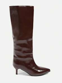 Fall/Winter 2025 Summer New Pointed Toe High Heel Thigh High Boots, Button Patchwork Reversible Design For Women,Kitten Heels - Burgundy - View 4