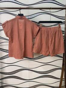 Women's Shirt And Shorts Set With Lining - Burnt Orange - View 2