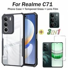 Funda para teléfono Realme C71, protector de pantalla de vidrio templado y película protectora para lente, resistente y a prueba de golpes, transparente y acrílico - Negro - Ver 2