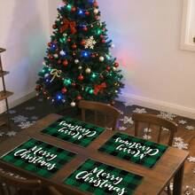 1 pieza/4 piezas/6 piezas Manteles individuales con patrón de cuadros sencillo para Navidad, manteles individuales rectangulares de poliéster lavables a máquina, protectores de mesa, manteles individuales aislantes, decoraciones de restaurante, decoraciones de mesa, artículos de fiesta, decoraciones navideñas, decoraciones para el hogar