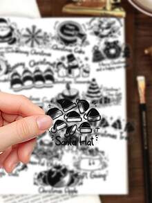 50pcs Black And White Christmas Stickers Notebook, Planner, Phone Case Decorations Christmas Gift - Multicolor - View 5