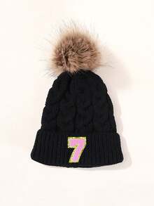 1顶黑色针织帽，带有0-9数字贴片，保暖滑雪帽，适合儿童男女，Y2K风格户外冬季毛线帽，多功能休闲保暖帽，适合角色扮演 - 黑色 - 查看 18