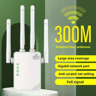 WLAN-Verstärker, 300 Mbps Wireless WLAN-Repeater 2,4 GHz, bis zu 10.000 Quadratfuß und 35 Geräte, stabile Internetleistung