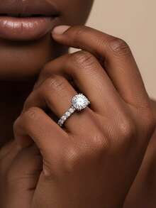 1pc Women's Wedding Ring, Fully Paved Sparkling Ring, 3.3g S925 Sterling Silver, 2 Carat Moissanite, Bohemian Palace Style, Engagement, Wedding, Anniversary, Valentine's Day Gift, Comes With Moissanite Certificate And Elegant Gift Box - Silver - View 5