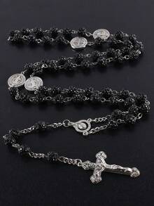 GO2CJBEADS 1件复古经典多色53颗8毫米水晶珠天主教十字架项链，男女通用个性化手工天主教祈祷念珠首饰，礼品