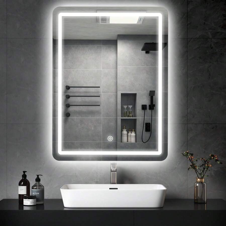 Espejo de baño LED con iluminación Espejo de baño con interruptor táctil, regulable, 3 colores de luz Espejo de baño ajustable con iluminación