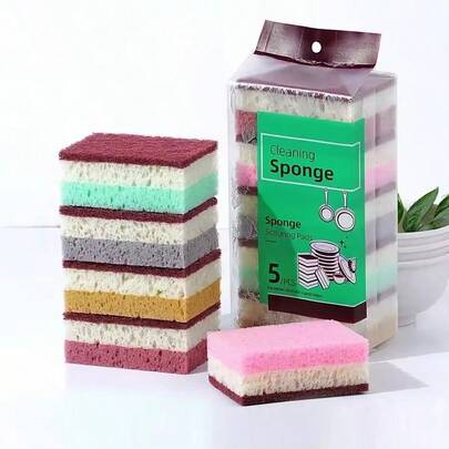5PCS Kitchen Cleaning Sponge, Dishwashing Towel, Scrubbing Pad, Tableware Scratch Resistant Scrubbing Sponge