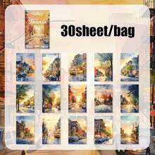 30pcs/Pack "The Cornered Story" Series Vintage Cartoon Landscape Stickers, Scrapbooking Supplies, Notebook Accessories, Frame Decor, Laptop/Phone Case, Mug, Old Magazine, Pencil Case, Desktop Decor Stickers, Back To School Stationery - Multicolor - View 17