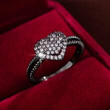 1pc Glamorous Cubic Zirconia Heart Decor Ring For Women For Daily Decoration Valentines - Yellow Gold - View 8