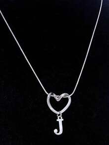 Women's Minimalist Heart & 26 Initials Pendant Necklace - Fashion Versatile Jewelry For Daily Wear & Lover Gift - Silver - View 17