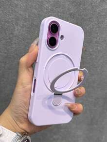 1pc Luxury Liquid Silicone Matte Invisible Ring Holder Stand Case For IPhone17Promax 16 15 14 13 12 11 Pro Plus Max Wireless Charge - Mauve Purple - View 3