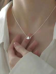 1PC Simple Sweet Niche Inlaid Zirconia Double Love Pendant Necklace For Women's Exquisite Jewelry Party Mother's Day Gift - 吊墜項鍊 - 查看 2