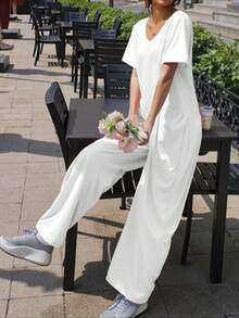 Women's Casual Home Daily Jumpsuit, Jumpsuit, Workwear, Suitable For All Seasons, Minimalist Women's Clothing - 白色 - 查看 7