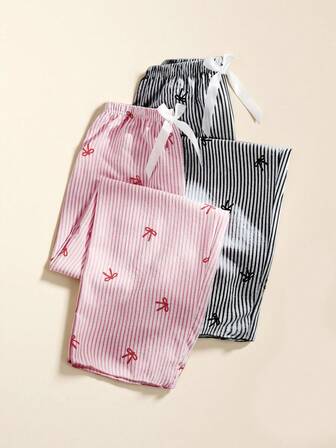 Snug Zone 女士条纹蝴蝶结睡衣裤套装（2件套），秋季服装，冬季