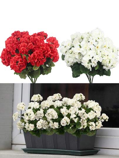 1pc Artificial Geranium Flower For Outdoor Use, Silk Geranium Flower Shrub, Suitable For Outdoor Planters, Indoor Garden, Yard, Grave Site, Dining Table Centerpiece Decor