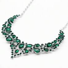 Clear Crystal Rib Statement Necklace Earrings Set Spark Rhinestone Women Jewelry Set Chunky Bridal Teal Crystal Drop Accessories For Ladies And Bridesmaids{Inchcolor_nameinch:InchGreeninch} - Green - 查看 5