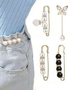 1/2 Pcs Sweet Cool Eye-Catching Sparkly Rhinestone 3D Butterfly Waist Buckle Set Lightweight Aluminum Alloy Non-Slip Waist Fixing & Brooch Dual-Use Daily Errands/Coffee Dates/Campus Looks Y2K Girlish Versatile Accessory Perfect - Waist Buckle - View 9