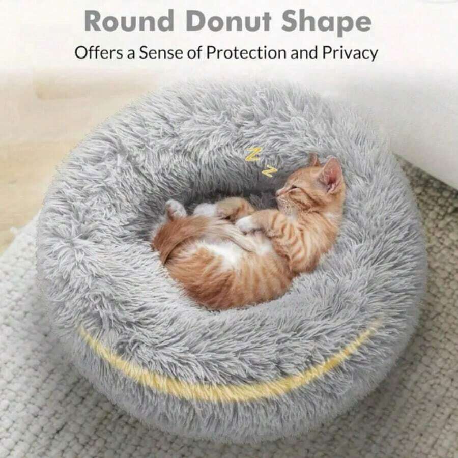 1 Piece Round Plush Bed With Non-Slip Bottom, Thick And Soft Donut Shaped Plush Dog Bed To Cuddle Cats, Suitable For Small And Medium Dogs And Cats, Available In Autumn And Winter